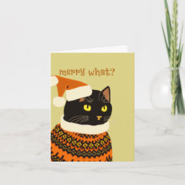 Cartão De Festividades Suéter Feio de Gato Preto Anti Natal Personalizado