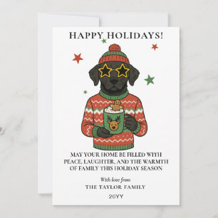 Cartão De Festividades Suéter Feio de Natal do Cachorro Labrador Preto
