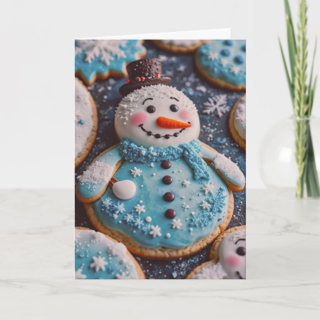Cartão De Festividades Sugar Cookie Snowman Christmas Card with Recipe (Frente)