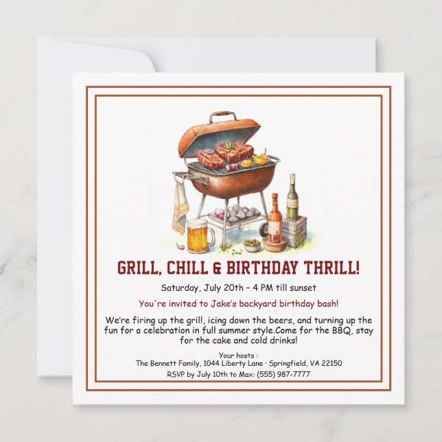 Cartão De Festividades Summer BBQ Birthday Invitation with Beer Backyard  (Frente)