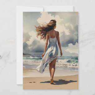 Cartão De Festividades Summer Breeze Promenade Watercolor Beach Stroll