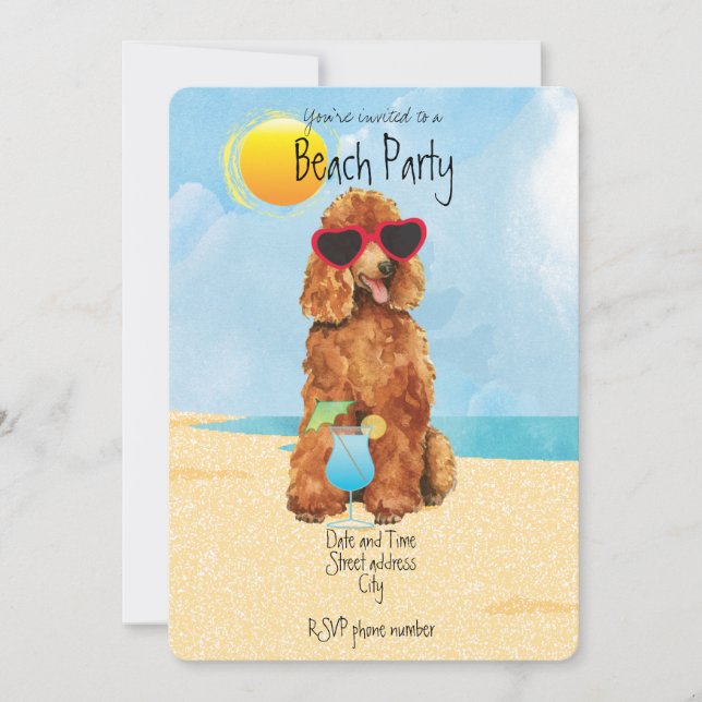 Cartão De Festividades Summer Poodle Beach Party Invitation (Frente)