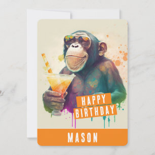 Cartão De Festividades Summer vibes Monkey Birthday Card