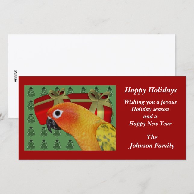 Cartão De Festividades Sun Conure Parrot Animal Christmas Holiday Card (Frente/Verso)