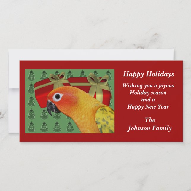 Cartão De Festividades Sun Conure Parrot Animal Christmas Holiday Card (Frente)