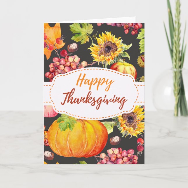 Cartão De Festividades Sunflower Pumpkin Fall Harvest Thanksgiving Card (Frente)