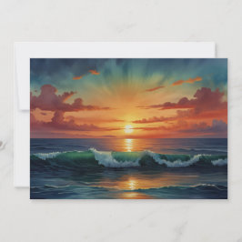 Cartão De Festividades Sunset Sunrise Oceânica Ondas Coloridas Aquarela A
