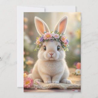 Cartão De Festividades Super cute bunny with a flower wreath on its head 