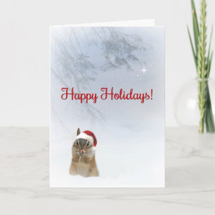 Cartão De Festividades Super Cute Happy Holidays Chipmunk and Candy Cane