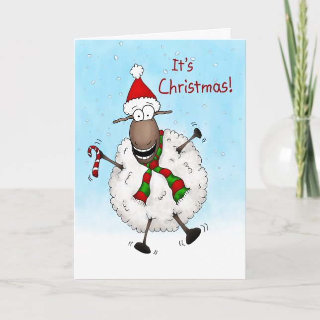 Cartão De Festividades Super Excited It's Christmas Sheep (Frente)
