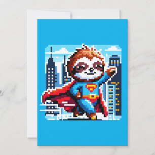 Cartão De Festividades Super Sloth Funny Pixel Art Hero Cityscape Design
