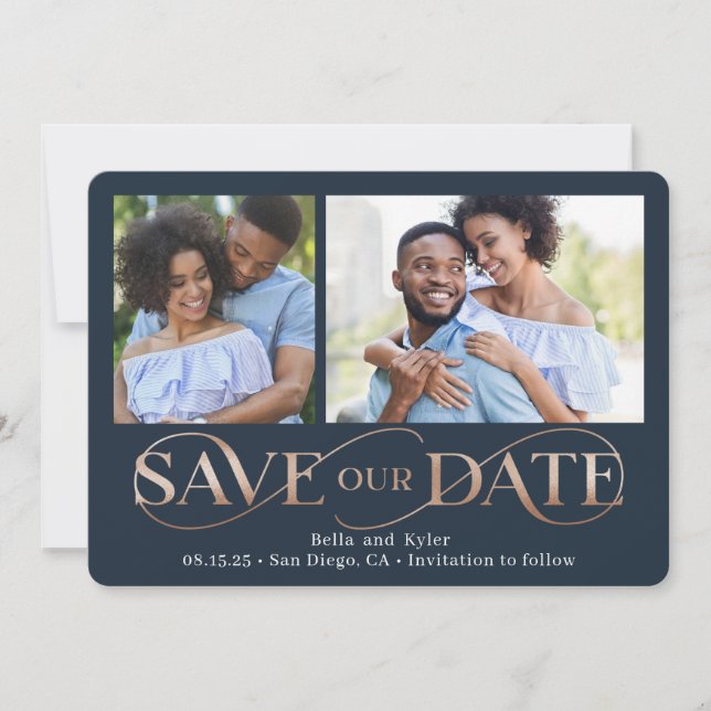 Cartão De Festividades Superb Swirl 2 Fotos Salve A Placa Date (Frente)