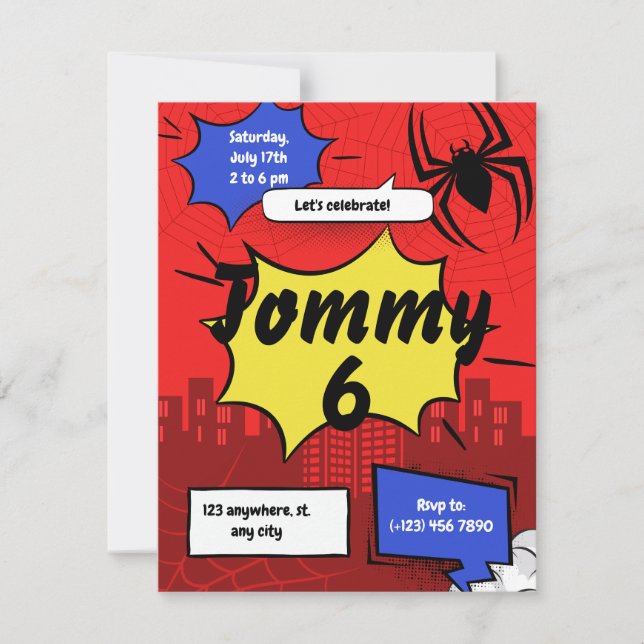 Cartão De Festividades Superhero Spider Birthday Invitation Kids Party  (Frente)