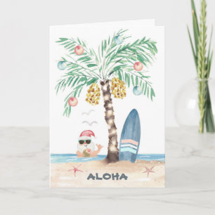 Cartão De Festividades Surf da Ilha natalícia Papais noeis Palm Tree Beac