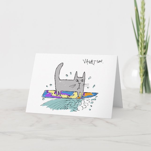 Cartão De Festividades Surfing cat greetings card (Frente)