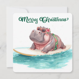 Cartão De Festividades Surfing Hippo Bikini Christmas