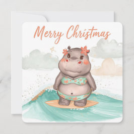 Cartão De Festividades Surfing Hippo Bikini Christmas 