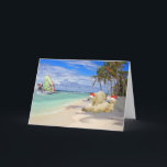 Cartão De Festividades Surfing Santa Christmas<br><div class="desc">Cool surfing Santa Christmas cards with a funny,  Santa Claus surfing with some cool polar bears chilling on a tropical island. Cool Christmas cards for fans of uniquely funny cards which will amuse this Christmas.</div>