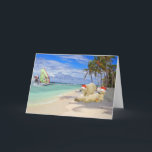 Cartão De Festividades Surfing Santa Christmas<br><div class="desc">Cool surfing Santa Christmas cards with a funny,  Santa Claus surfing with some cool polar bears chilling on a tropical island. Cool Christmas cards for fans of uniquely funny cards which will amuse this Christmas.</div>