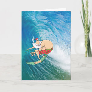 Cartão De Festividades Surfing Santa Christmas Card