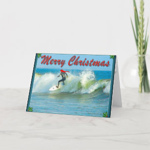 Cartão De Festividades Surfing Santa Christmas Card 