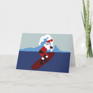 Cartão De Festividades Surfing Santa-Horizontal Greeting Cards