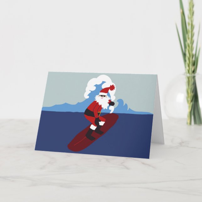 Cartão De Festividades Surfing Santa-Horizontal Greeting Cards (Frente)