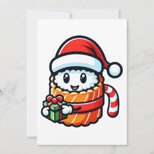 Cartão De Festividades Sushi Papai Noel - Rolinho Festivo com Presente