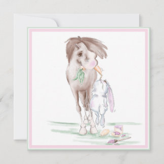 Cartão De Festividades Süsse Pferd und Hase Osterkarte mit Couvert