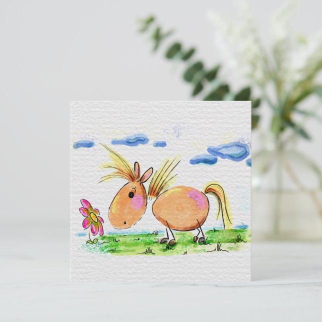 Cartão De Festividades Süsse Pferdekarte, Pferde Aquarell Illustration (Em pé/Frente)