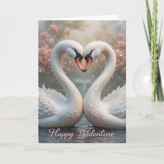 Cartão De Festividades Swan Love Valentine Elegant Romantic Bird  (Frente)