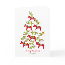 Swedish and English Dala Horse Christmas Tree Card