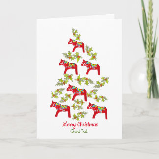 Cartão De Festividades Swedish and English Dala Horse Christmas Tree Card