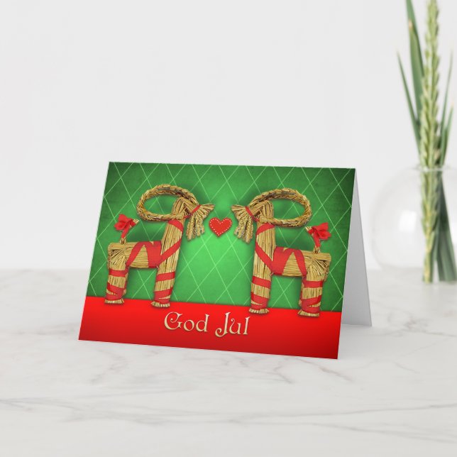 Cartão De Festividades Swedish Julbok Twins with Heart God Jul Christmas (Frente)