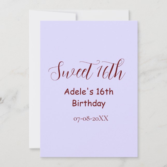 Cartão De Festividades Sweet 16th birthday purple pastel mauve retro name (Frente)