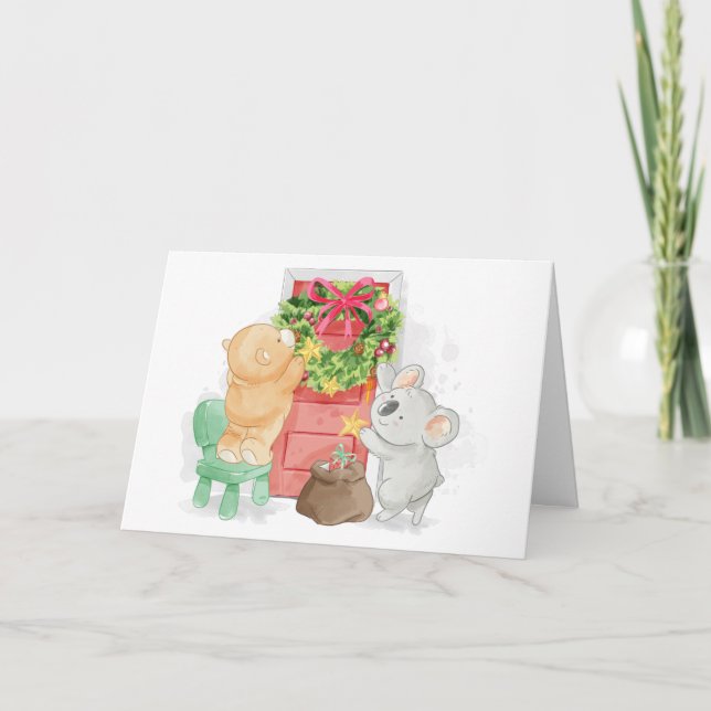 Cartão De Festividades Sweet Brown Bear Koala Bear Christmas (Frente)