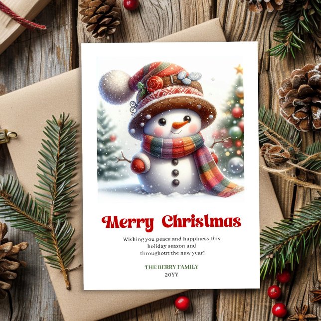Cartão De Festividades Sweet Christmas snowman kids minimalist editable (Sweet Christmas snowman kids minimalist editable Holiday Card)