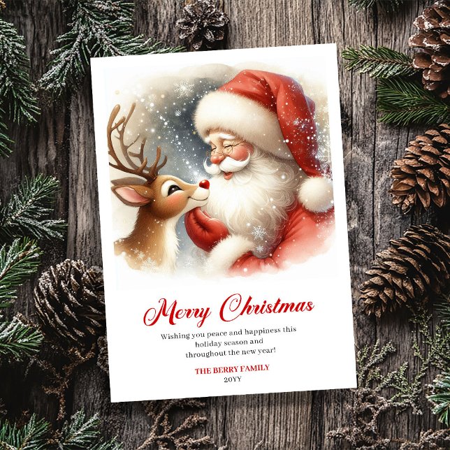 Cartão De Festividades Sweet Classic Santa With Rudolph Holiday Greeting  (Sweet Classic Santa With Rudolph Holiday Greeting Card)