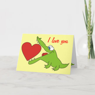 Cartão De Festividades Sweet Crocodile with a Heart Love Greeting Card