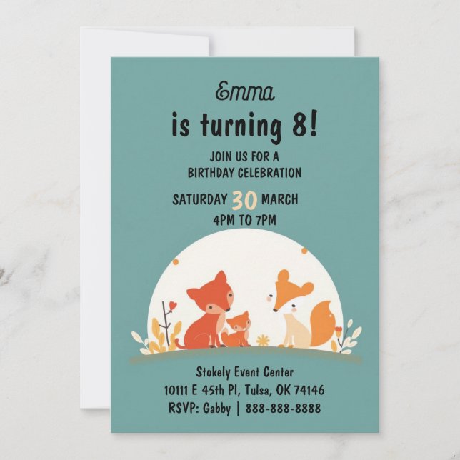 Cartão De Festividades Sweet Foxes Birthday Invitation Card – Cute Woodla (Frente)