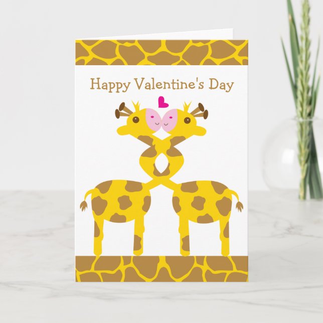 Cartão De Festividades Sweet Giraffes in Love Happy Valentines Day (Frente)