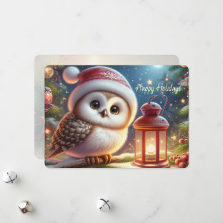 Cartão De Festividades Sweet Owl with Santa Hat - Flat Holiday Card