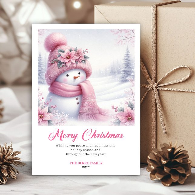 Cartão De Festividades Sweet pink snowman Christmas kids card editable  (Sweet pink snowman Christmas kids card editable design)