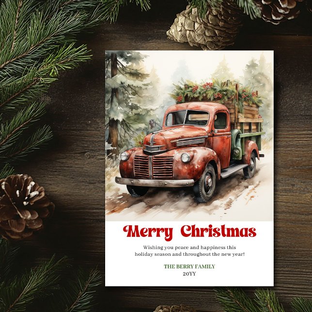 Cartão De Festividades Sweet rustic Christmas scene red truck winter (Sweet rustic Christmas scene red truck winter)