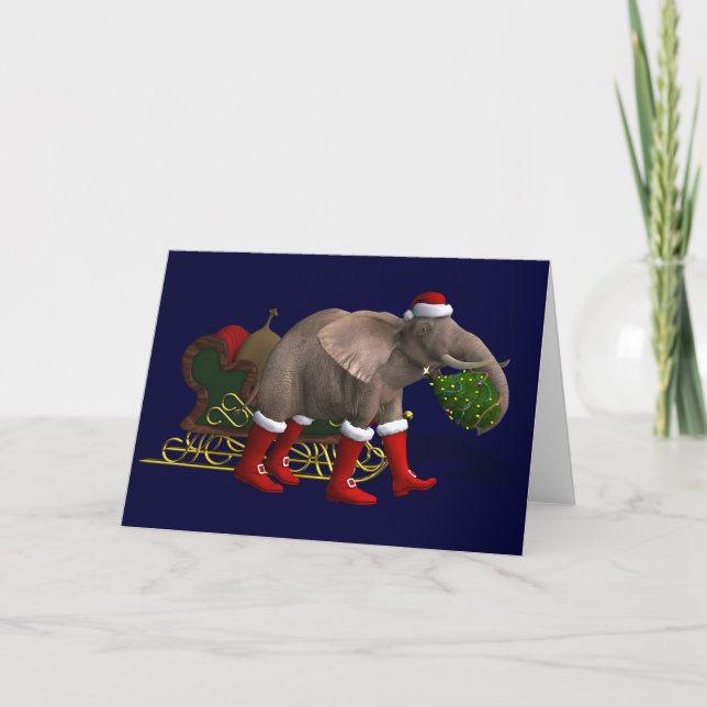 Cartão De Festividades Sweet Santa Claus Elephant (Frente)