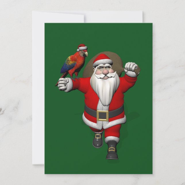 Cartão De Festividades Sweet Santa Claus Loves Macaws Parrots (Frente)