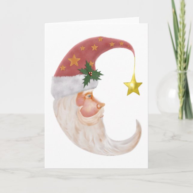Cartão De Festividades Sweet Santa Half Moon - add your own text (Frente)