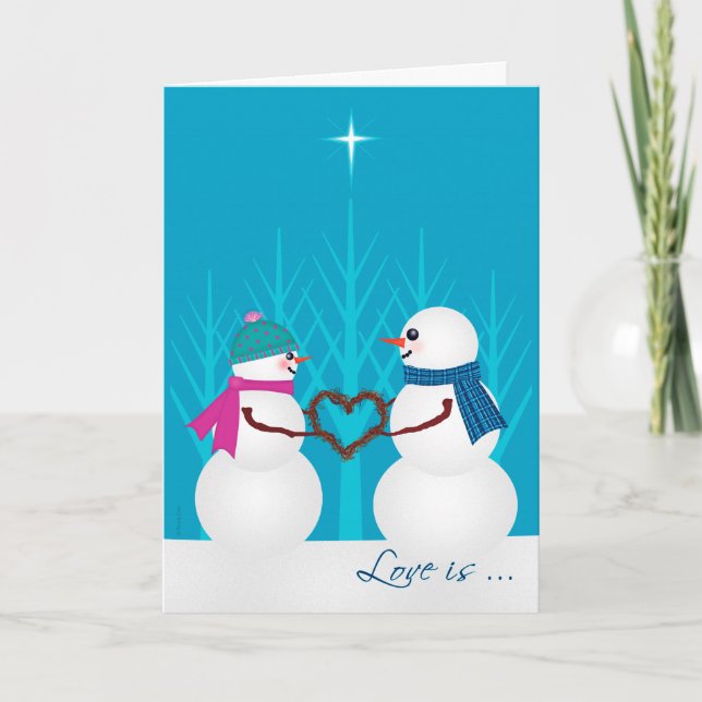 Cartão De Festividades Sweet Snowman Couple First Christmas Together (Frente)