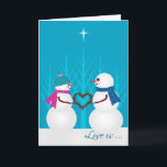 Cartão De Festividades Sweet Snowman Couple First Christmas Together<br><div class="desc">Such an adorable little snow couple,  holding a heart-shaped twig wreath,  under the Christmas star.  Love is the reason for the season.  A sweet card for the newlyweds,  or any couple celebrating their first holiday together.  This original illustration is © Penny Cork.</div>