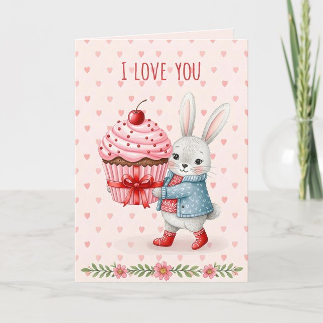 Cartão De Festividades Sweet Valentine Card  With Cute Bunny  (Frente)